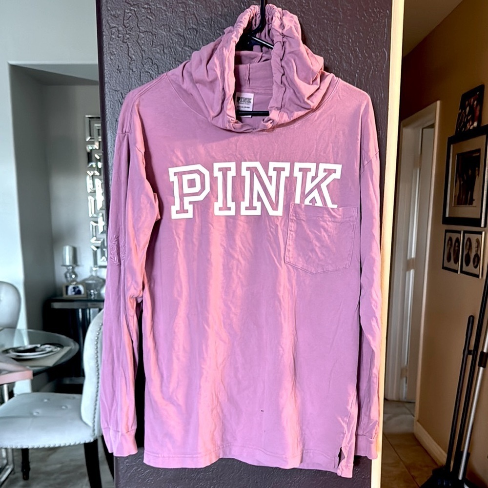Pink Long Sleeve Hoodie in mauve pink